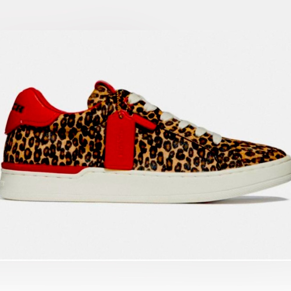 COACH Lowline Calf Hair Leopard Print sneakers, Size 7B